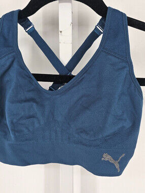 Puma womens Sz S High Impact Sports Bra Cross Back Blue